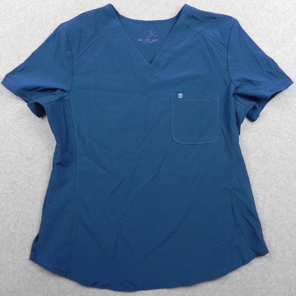 Cherokee Infinity Scrub Top Womens Large Teal Solid V-Neck Medical Uniform
